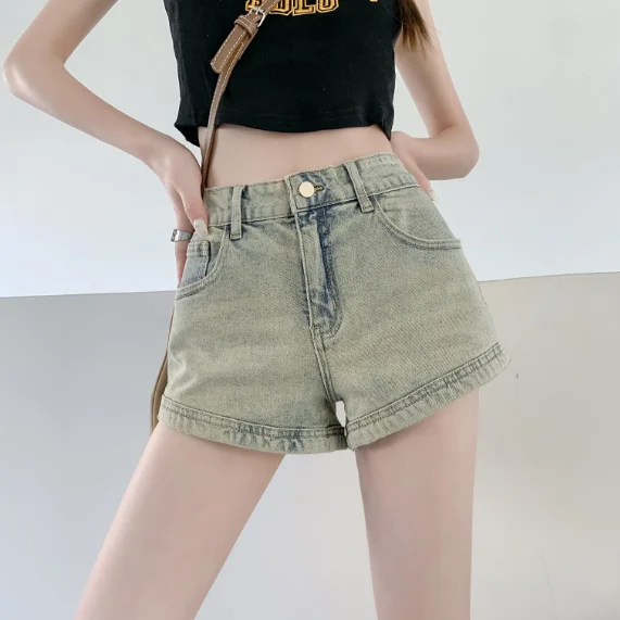 American Y2K Short Jeans Women Summer New Vintage High Waist Straight Elastic Denim Shorts Femme
