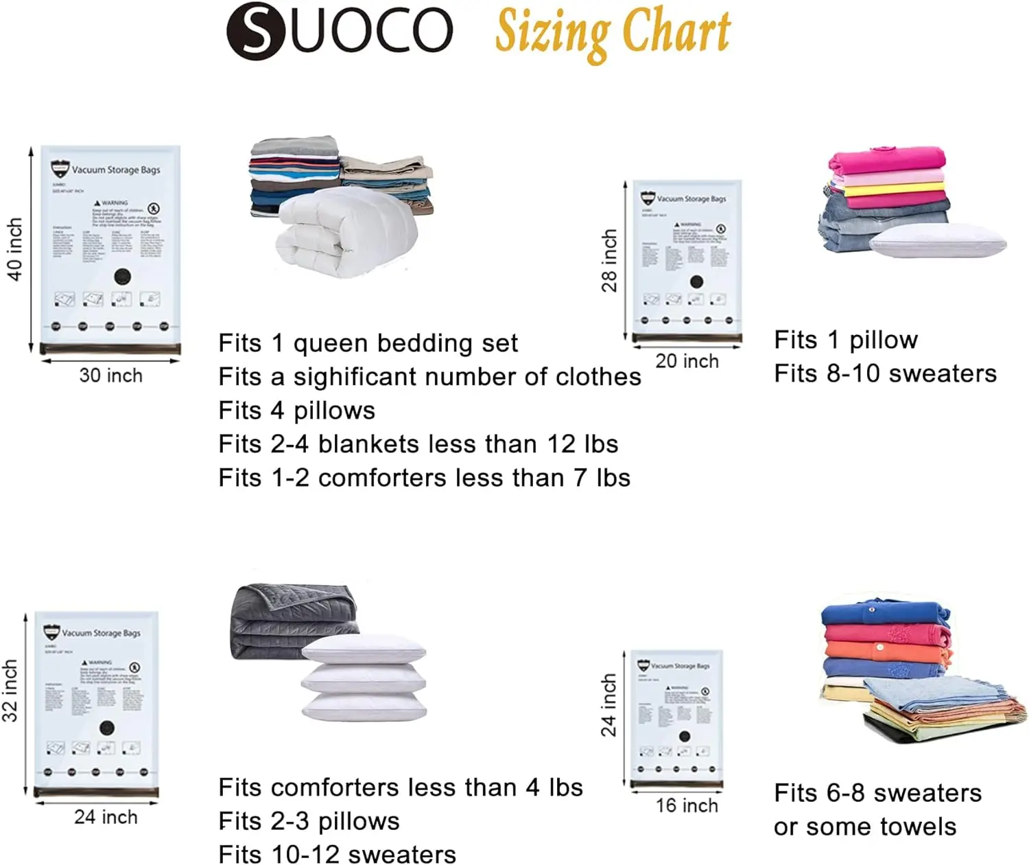 SUOCO Space Saver Bags (3 Jumbo, 3 Large, 3 Medium) Vacuum Storage Sealer Bags for Blankets Clothes Pillows Comforters with Hand Pump - 9 Combo