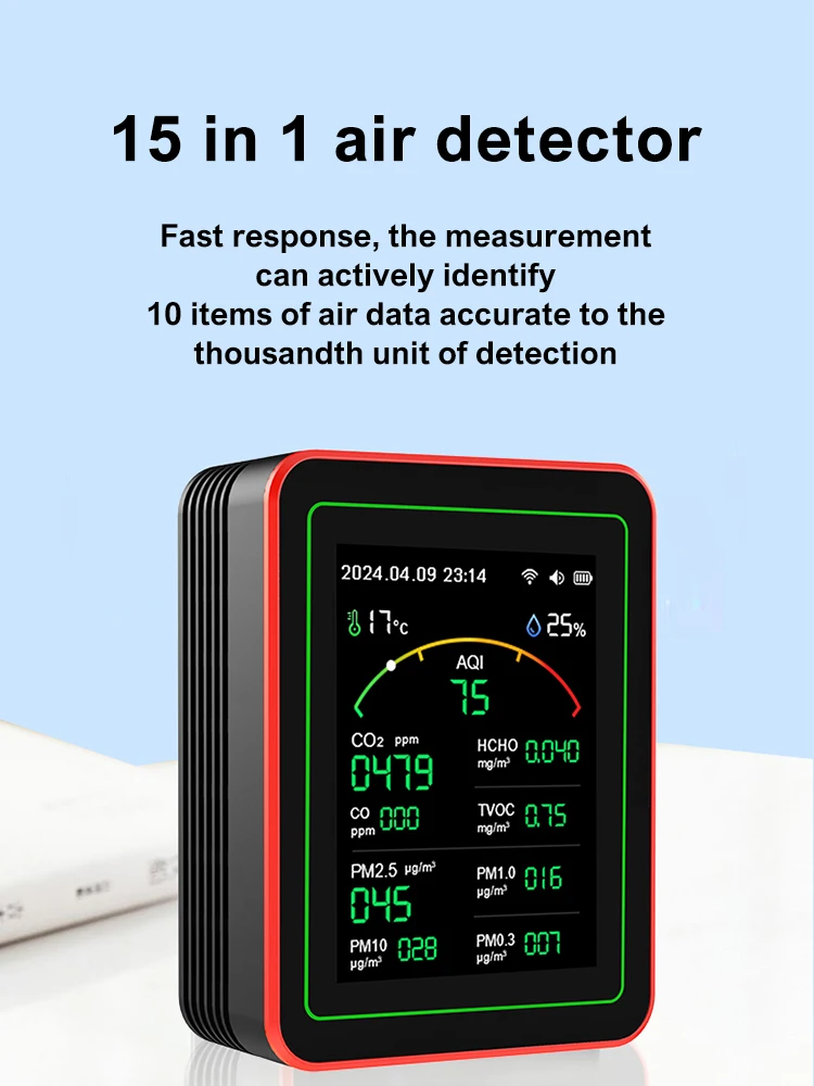 Tuya WiFi 15 in 1 Home Air Quality Monitor TFT Display CO CO2 HCHO TVOC AQI PM0.3 PM2.5 PM10 Carbon Dioxide Detector