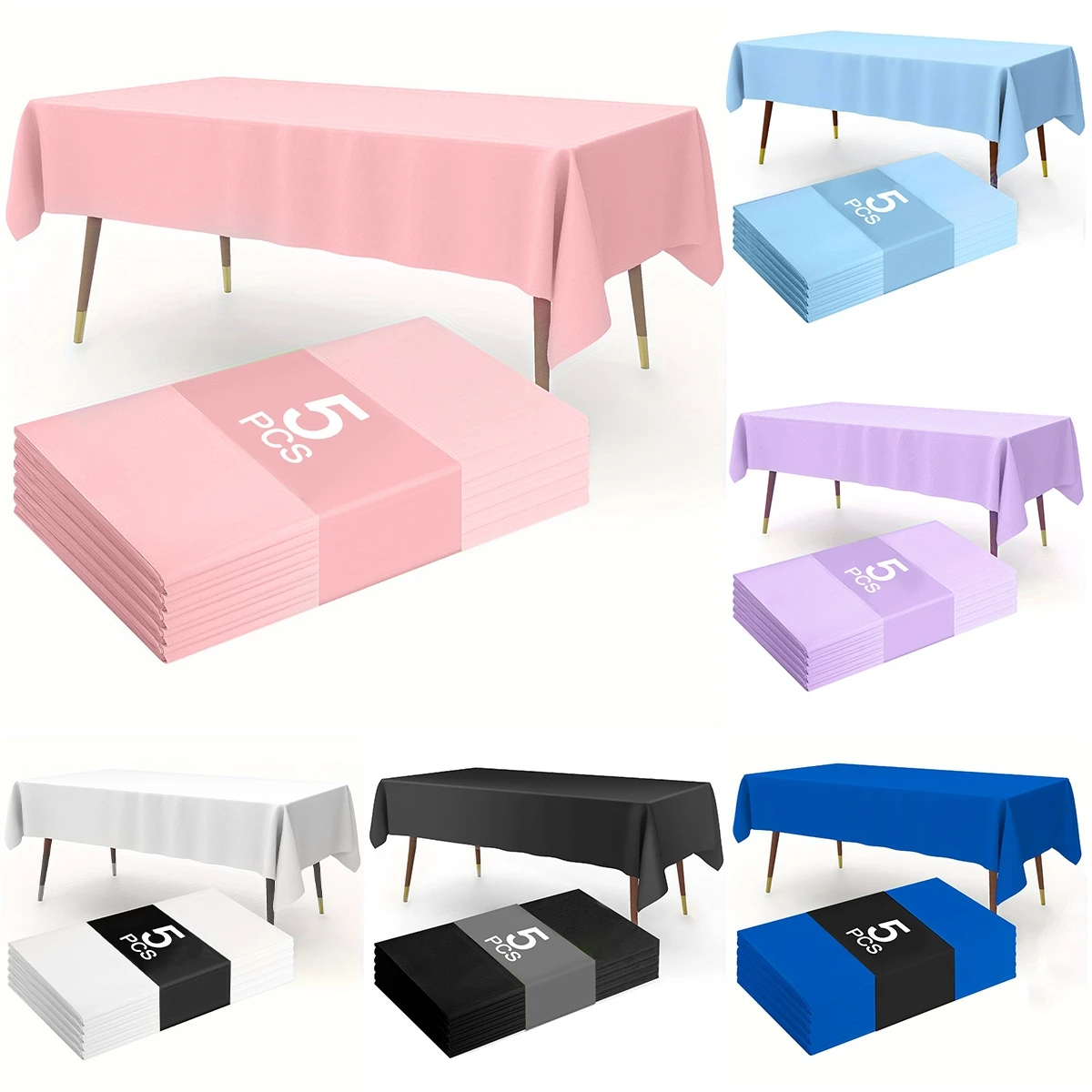 1/5 Pcs Multi Solid Color Disposable Plastic Tablecloth 137&times;183cm Rectangle Table Cover for Birthday Wedding Events Party Decor