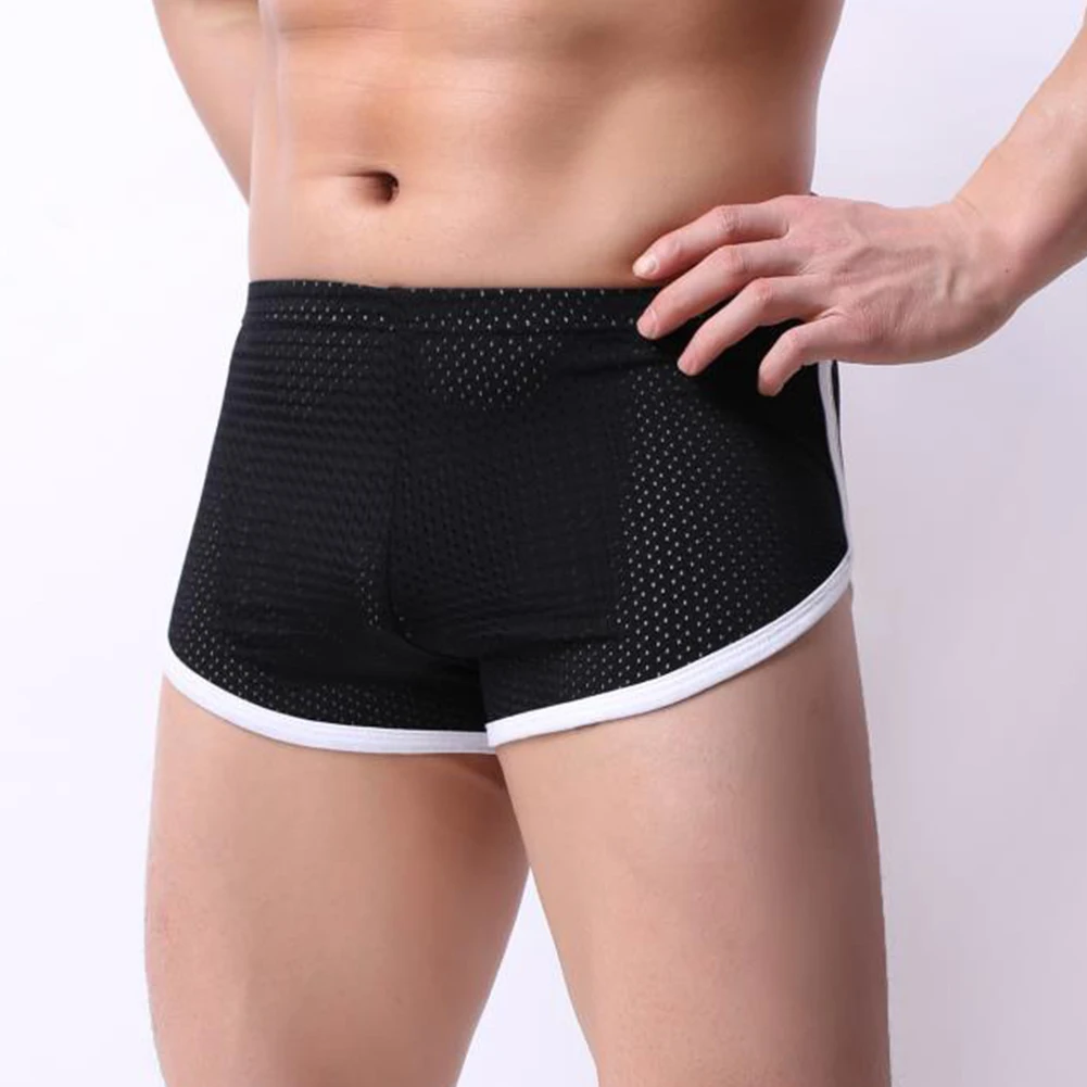 Men Boxer Ultra-thin Mesh Briefs Solid Running Trunks Loose Shorts Homewear Elasticity Breathable Underpants Soft Panties