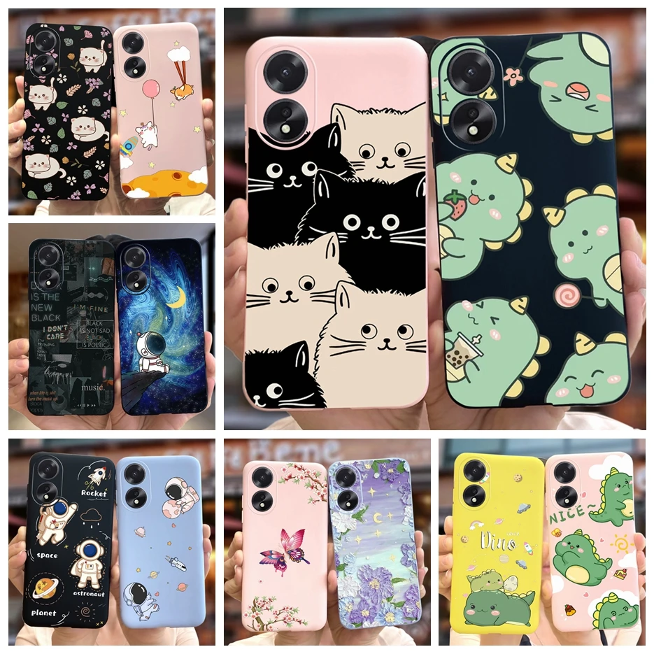 For Oppo A38 Case CPH2579 Cute Dinosaur Cartoon Cover Soft Silicone TPU  Phone Case For Oppo A18 A 38 OppoA38 Fundas 6.56'' Coque