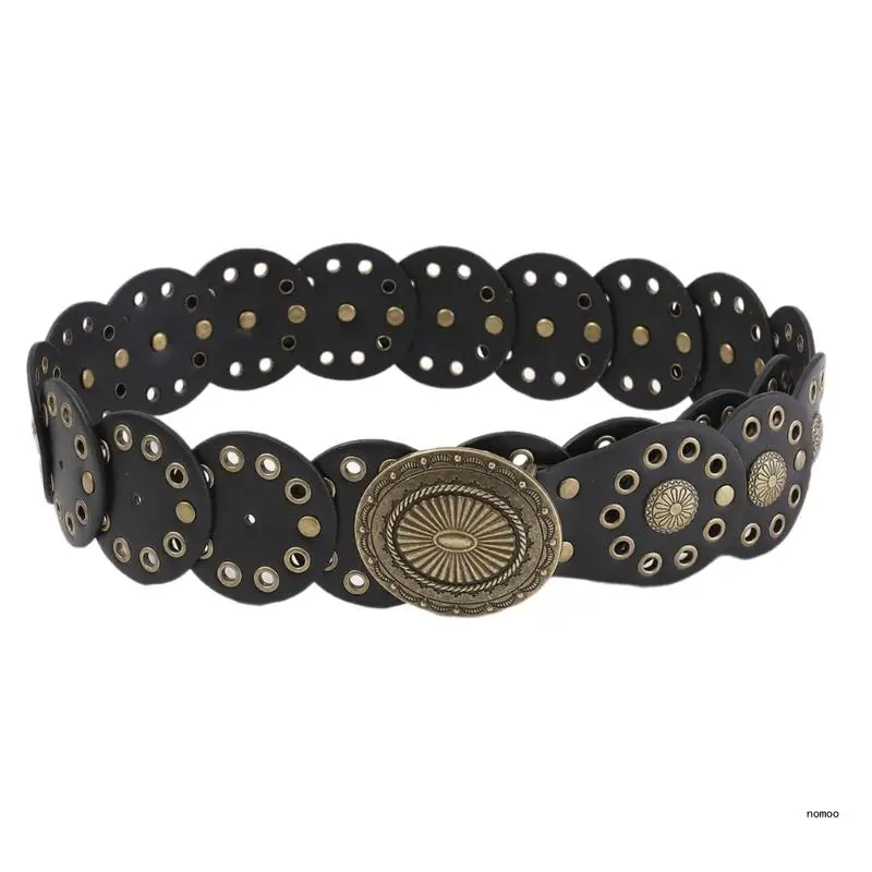 

PU Leather Waist Belt with Grommet for Motorcycle Enthusiasts Jeans Skirt
