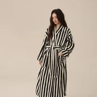 Ensemble de pyjama pantalon et robe de glouton épaissi pour femmes et hommes, velours, rayé, allongé, vêtements de maison, nouveau, automne, hiver, sites de couple 2