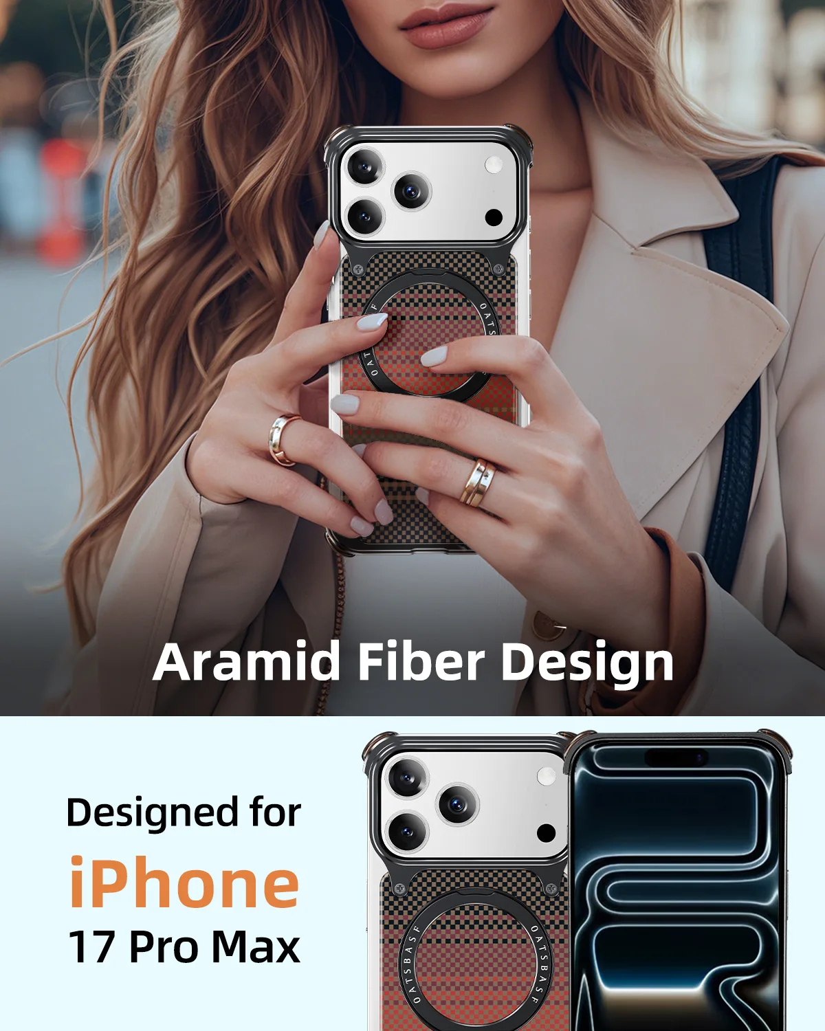 Eary Carbon Fiber Metal Case for iPhone 17 Pro Max Air With 360°Rotate Magsafe Magnetic Stand Military-Grade Shells Phone Cover