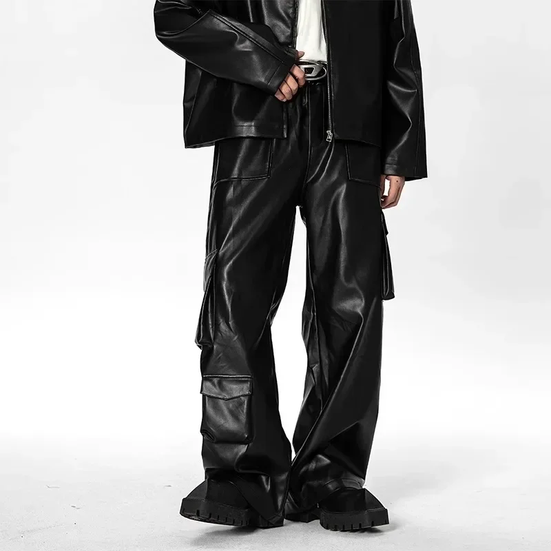 Men Spring and Autumn Multi-pocket Cargo Pants Casual Pants American Hiphop Street Punk Leather