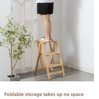 Folding Multi-function Ladder Stool Solid Wood Free Installation Step Stool Province Space Two or Three Steps Home Ladder Chair 4