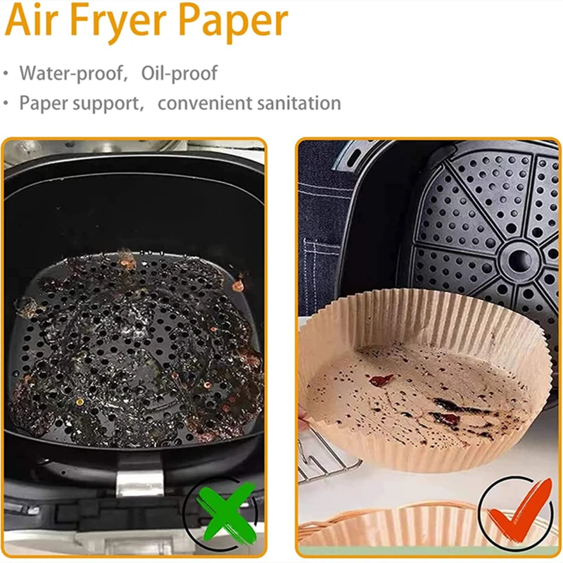 Hot 100pcs Air Fryer Disposable Paper Liner Non-Stick Mat Steamer Round  Paper Baking Mats Kitchen AirFryer Baking Accessories