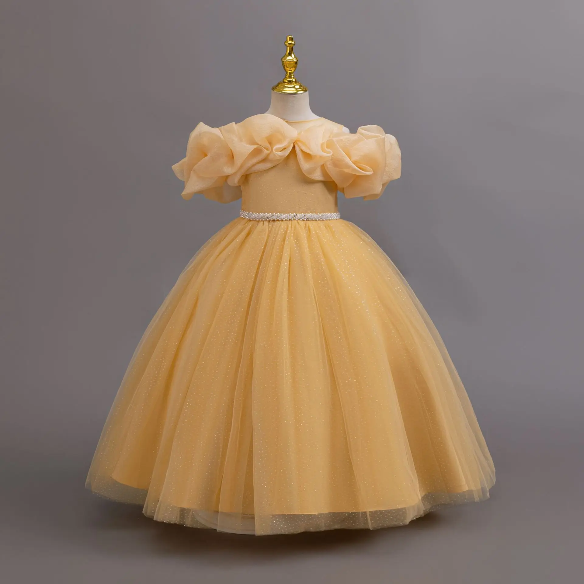 Shiny Toddler Little Big Girls Off Shoulder Ruffled  Wedding Flower Girl Birthday Party Pageant Formal Holiday Dress 4