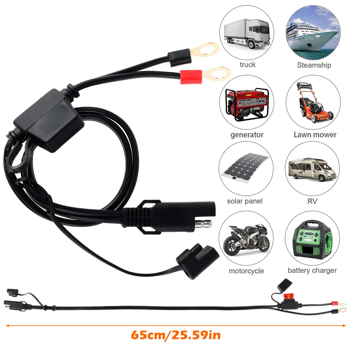 SAE to Ring Terminal Harness Cable for Motorcycle Battery Charger
