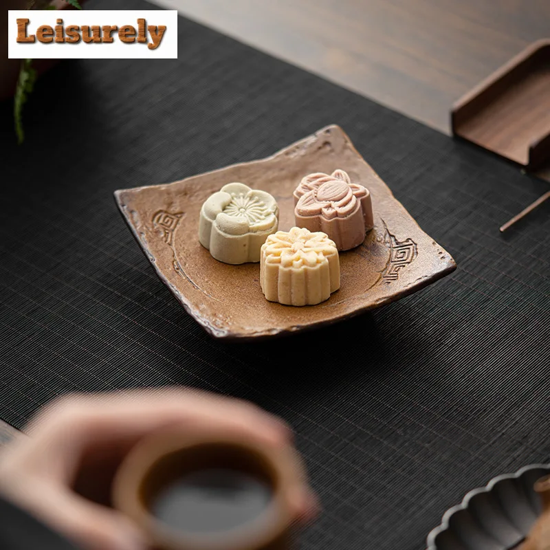 Sauce Glazed Rough Pottery Dry Brewing Table Old Rock Clay Tea Tray Dragon Pattern Zisha Pot Holder Household Fruit Snack Plate