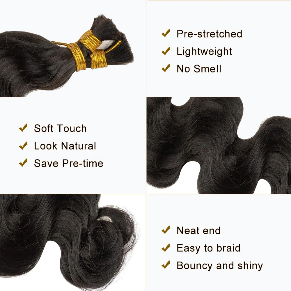 1B Body Wave Bulk Human Hair For Braiding Brazilian Braiding Hair For Boho Braids No Weft Hair Bulk 100% Human Hair Extensions