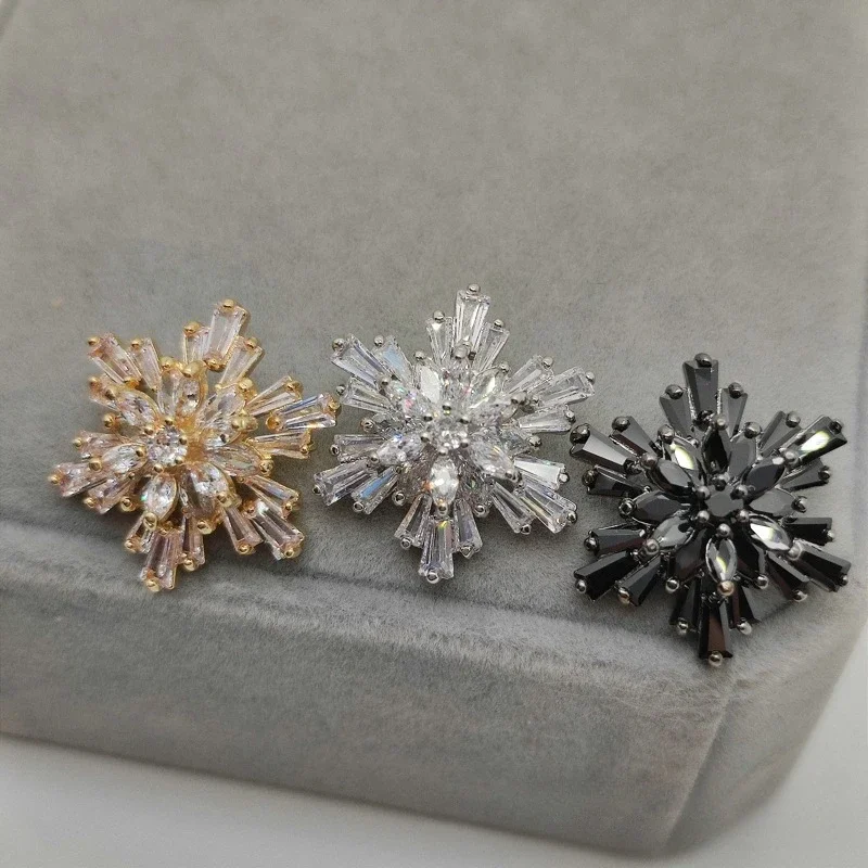 5pc/lot Luxury Snowflake Style Zircon Button Micro Set Zircon Copper Plated Jewelry Accessories DIY Shirt Dress 5