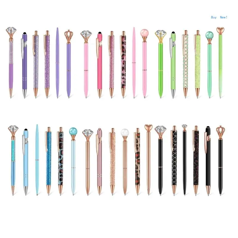 

6PCS Retractable Ballpoint Pen Refillable Business Gift Pens Diamond Ballpoint Pen Twist Action Write Smoothly