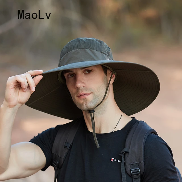 Summer Wide Large Brim Men Fisherman Hat Waterproof UV Protection Sun cap  Hiking Fishing Climbing Oversized