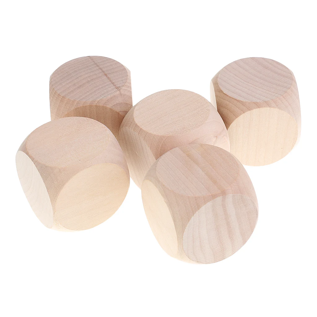 5 Lot Wooden Dice Unfinished Craft Blocks Cubes for DIY 60mm