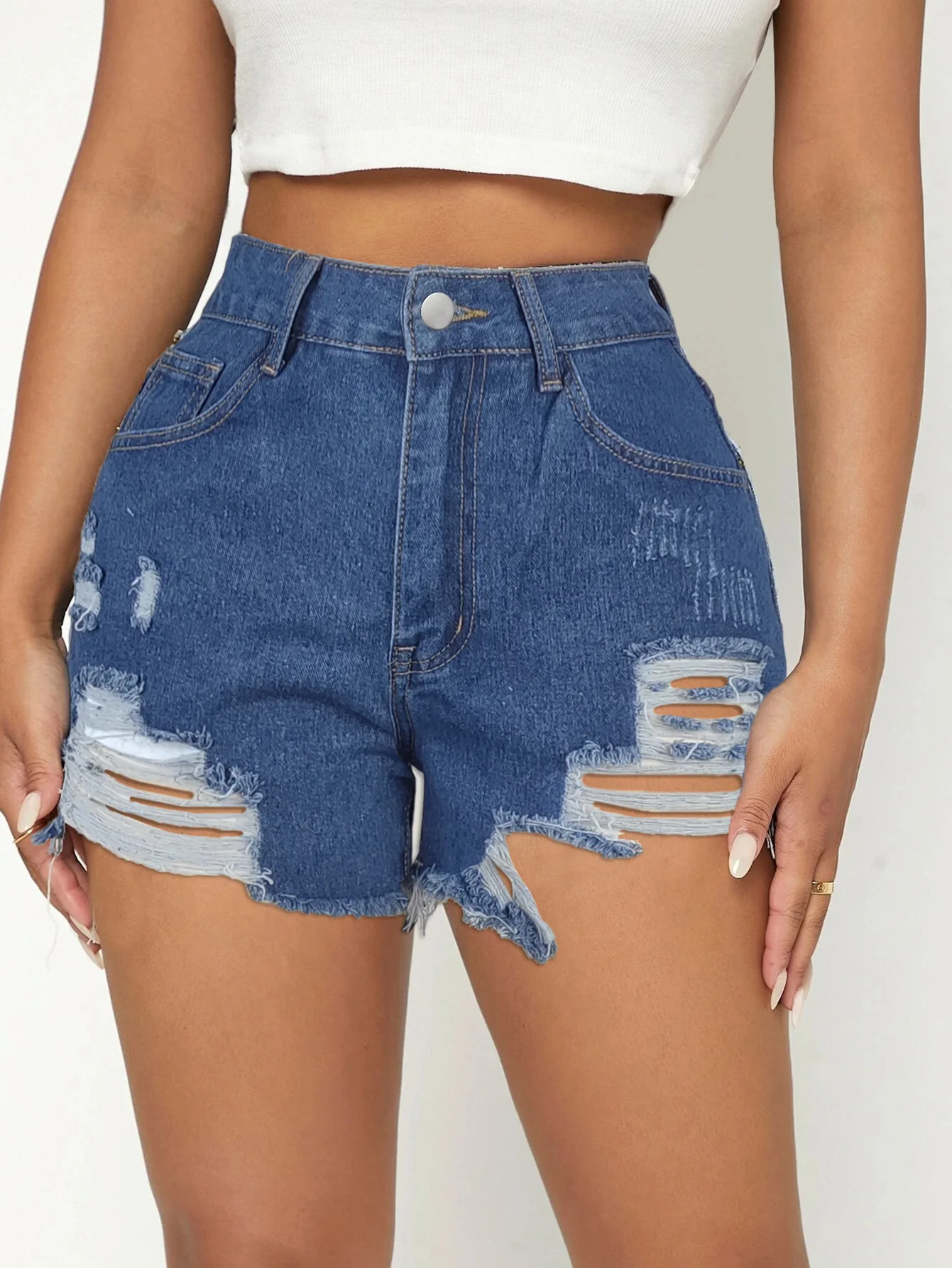 Women's Denim Shorts Summer New Fashion Frayed Hole Denim Shorts Trendy Street Denim Shorts