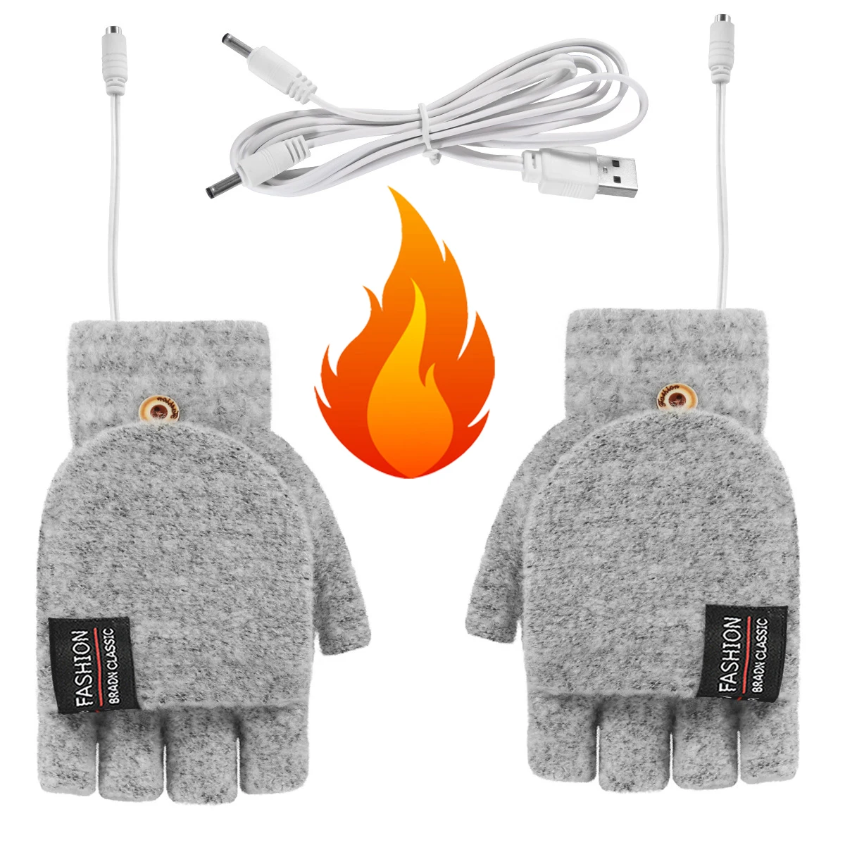 USB Electric Heated Gloves 2 Side Heating Convertible Fingerless Glove
