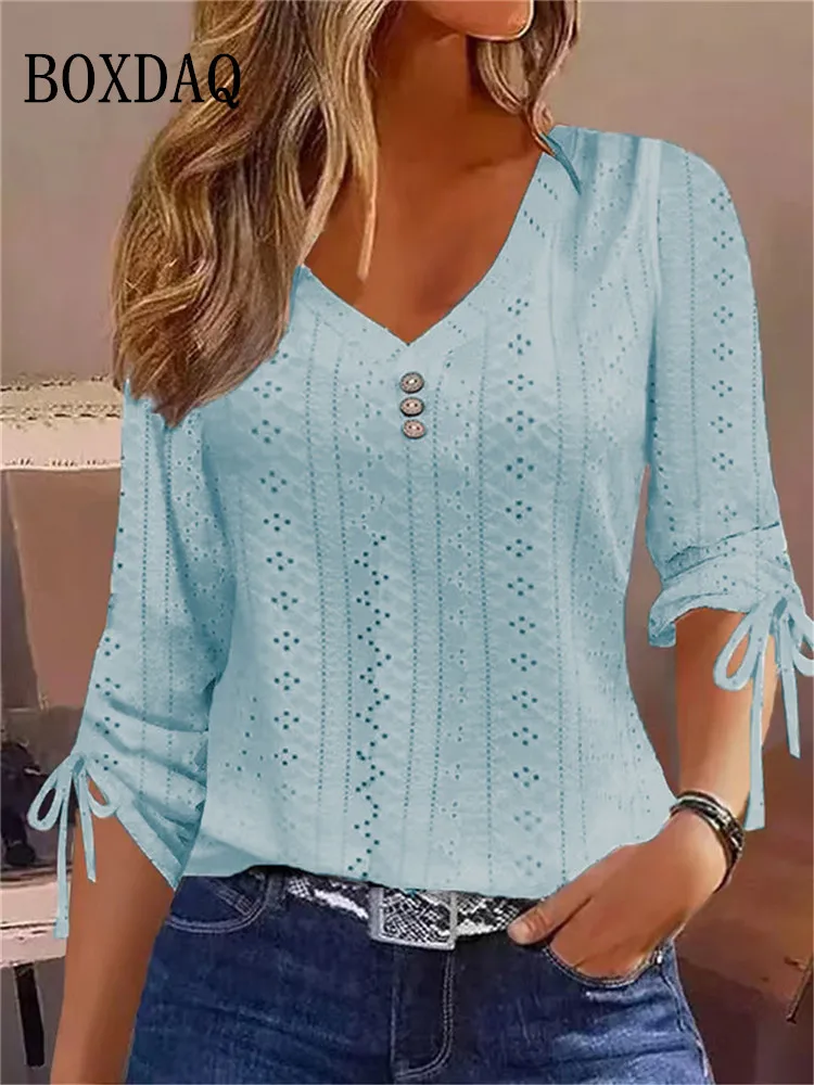 Tshirt Femme Col V Manche Longue Femmes Col Rond Bouton Pull à Manches Longues Sweat Côtelé Hauts Automne Sweats Décontracté Rue Pull Sous Pull Vert Femme (Beige, S