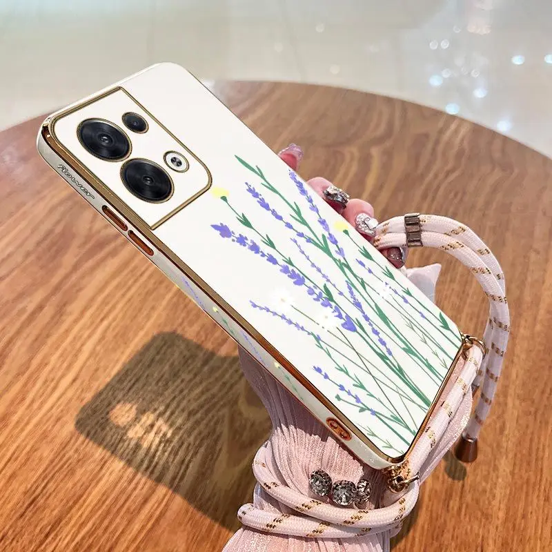 

Daisy Lavender Lanyard Plating Phone Case For OPPO Reno 8 8T 8 Pro 7 7 Lite 7Z 6 6Z 6 ProPlus 5 Lite 5F 4 Lite 4F 3 Pro Cover