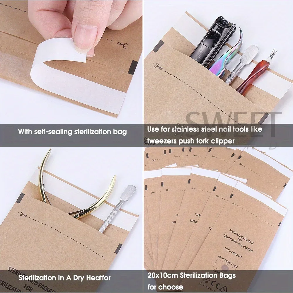50/100pcs Disposable Kraft Self-Sealing Sterilization Bags Empty Sterilizing Manicure Pouches Cleaning Nail Care Supplies Tools