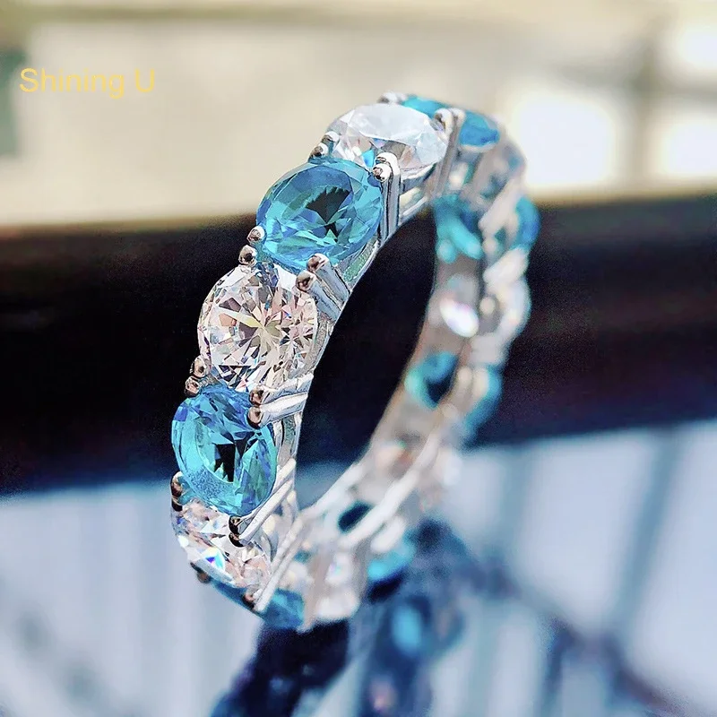 

Shining U S925 Silver 5*5mm Round Aquamarine Gems Ring Fine Jewelry for Women Gift