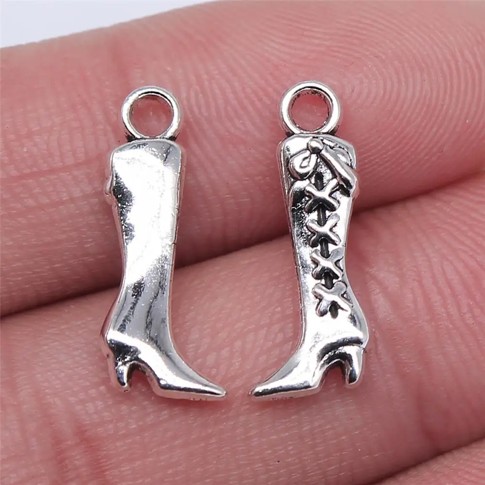 WYSIWYG 10pcs 19x8mm 부츠 매력 골동품 실버 컬러 펜던트의 매력 보석 만들기에 대한 보석 결과