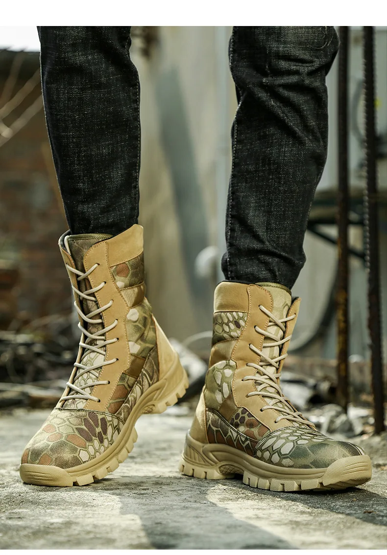 Lynjacye High Top Big Size 47 46 Lightweight Man Tactical Boots Combat Anti-Collision Training Lace Up Waterproof Outdoor Boots