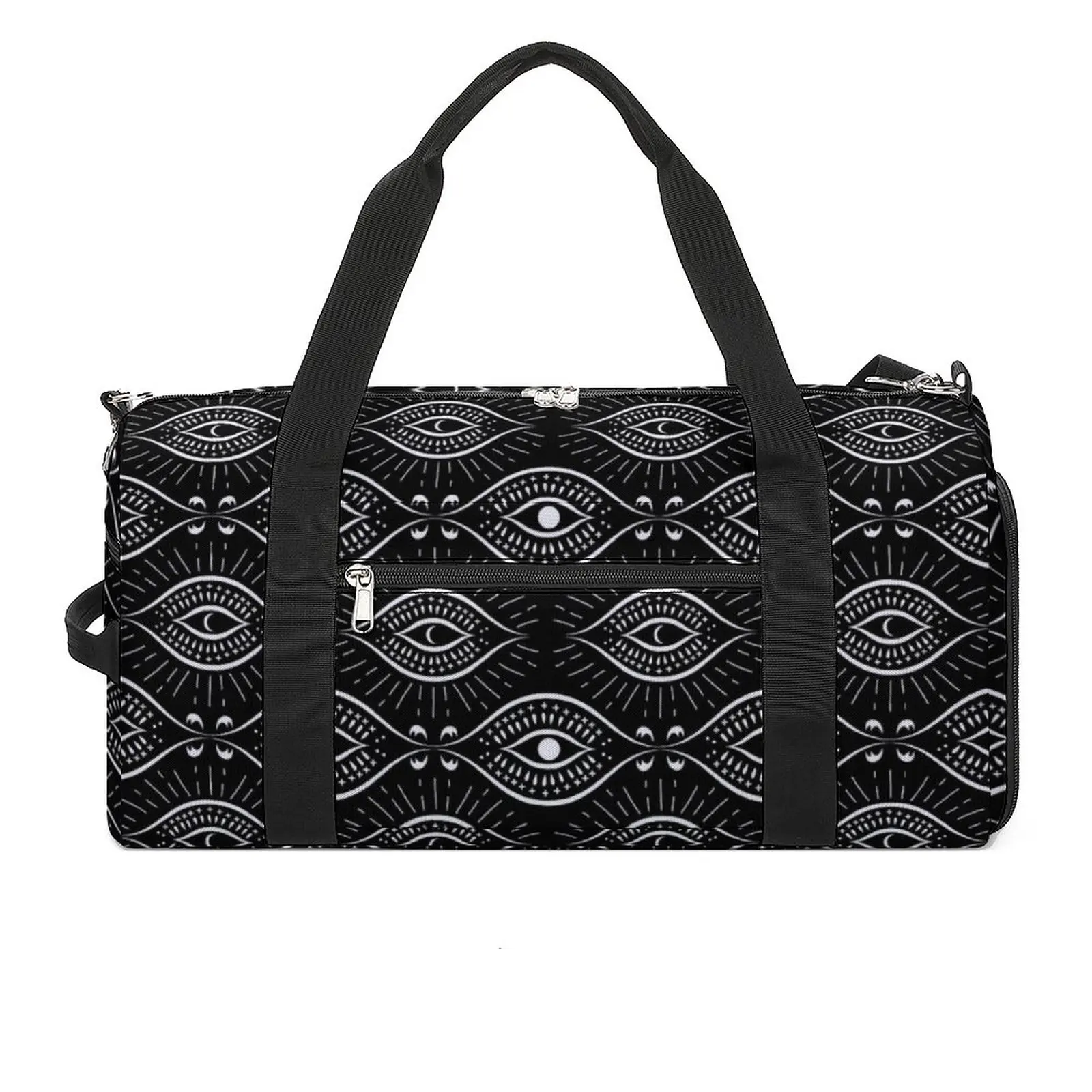 

Black And White Evil Eye Gym Bag Greek Amulet Luggage Sports Bags Men Pattern Large Vintage Fitness Bag Portable Handbags