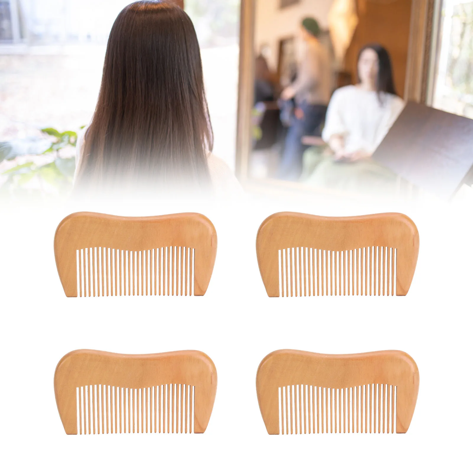 4pcs Wooden Hair Comb Fine Tooth Reduce Hair Breakage Ergonomic Design Massage Comb Birthing Comb