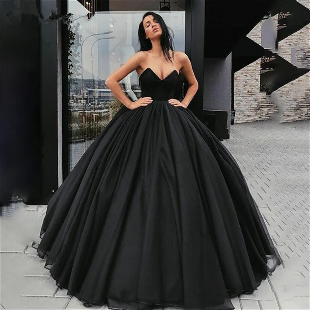 

Sweetheart Neck Formal Dresses A Line Chiffion Party Dress For Wedding Black Sweep Train Special Occasion Dresses robe soirée