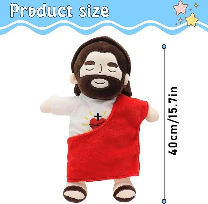 Xmas Heart Breathing Jesus Musical Plush Toy Soothing Jesus Plushies Stuffed Doll Church Sunday School Religious Christmas Gifts