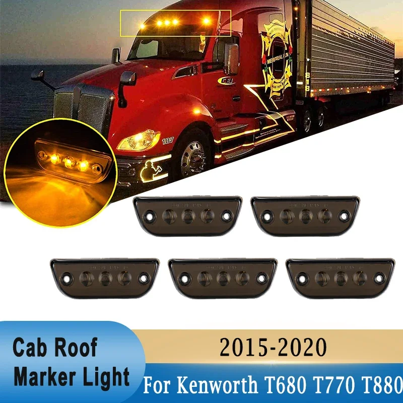 

5pcs Front Cab Marker Running Light Roof Top Clearance Signal for Kenworth T680 T770 T880 2015-2020 for Peterbilt 569 2015-2020