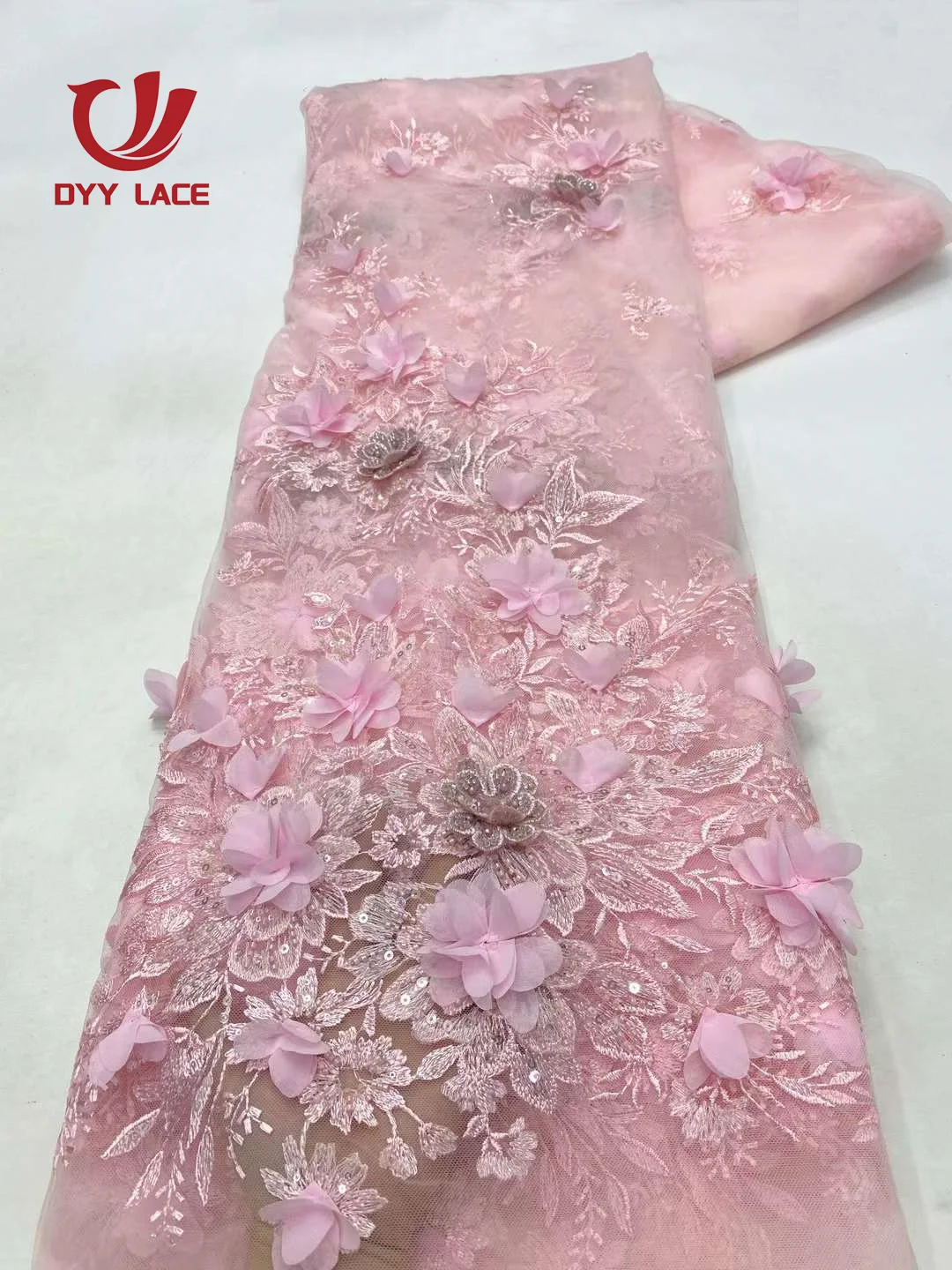 

Hot Sale African Lace Fabric 2024 High Quality Mesh Embroidery Edge 3D Tulle Flower Nigerian Lace Fabric for Party Dress 5 Yards