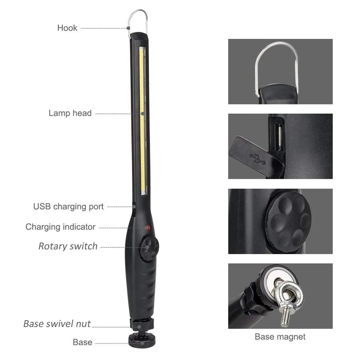 Led Waterproof Work Light Magnetic Bright Usb Portable Rechargeable Camping 360&deg;Rotating Angle Cob Working