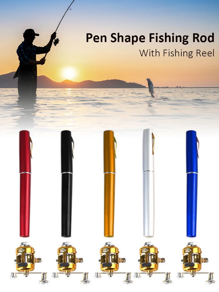 

Portable Pocket Telescopic Fishing Rod Mini Pen-shaped Fishing Rod with Reel Wheel Outdoor River Lake Fishing Tackles