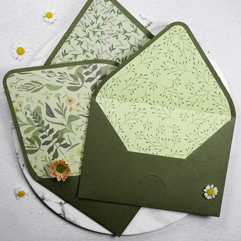 Avocado Green Series Vintage Envelopes Wedding Invitations Printing Lining Envelopes Invitation Stationary Paper
