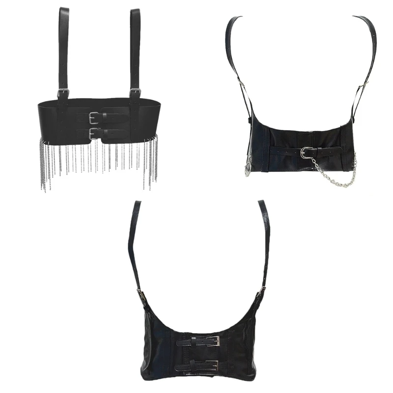 

Leather Harness For Women Punk Body Chain Tassel Underbust Corset Top With Strap