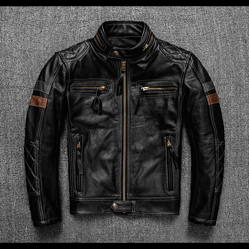 

2023 Fashion Type High Quality Cowhide Jacket Men's Faux Genuine Leather Air Force Vintage Colth Motorcycle Retro Coat