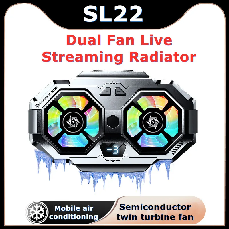 

SL22 Mobile Phone Semiconductor Dual Fans Fast Cooling Radiator with Live Broadcast Bracket for IPhone Android PUBG Game Cooler