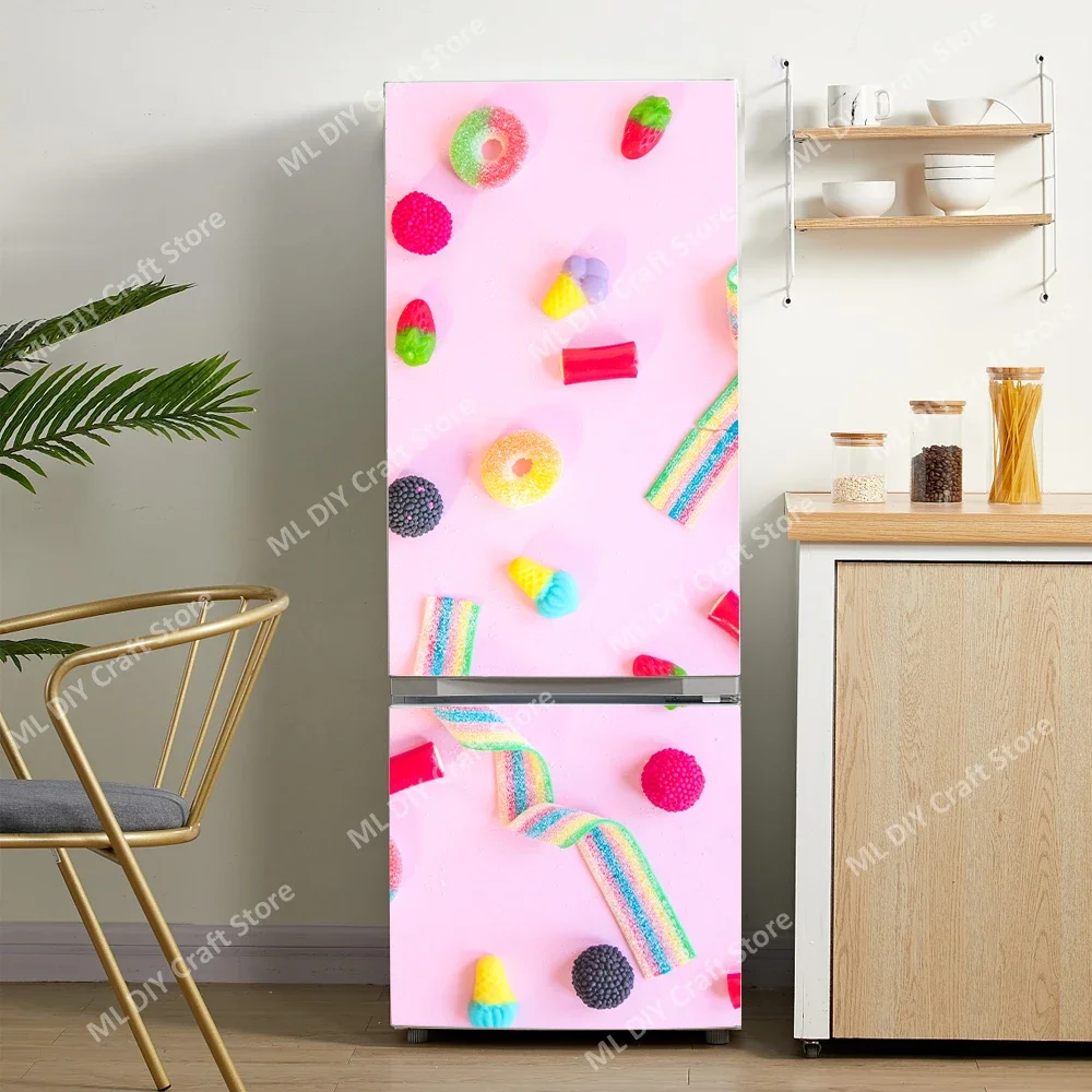 Pegatinas de pared para puerta de refrigerador con diseño de donuts y helado, papel tapiz de PVC autoadhesivo para cocina, cubierta para puerta de refrigerador, decoración