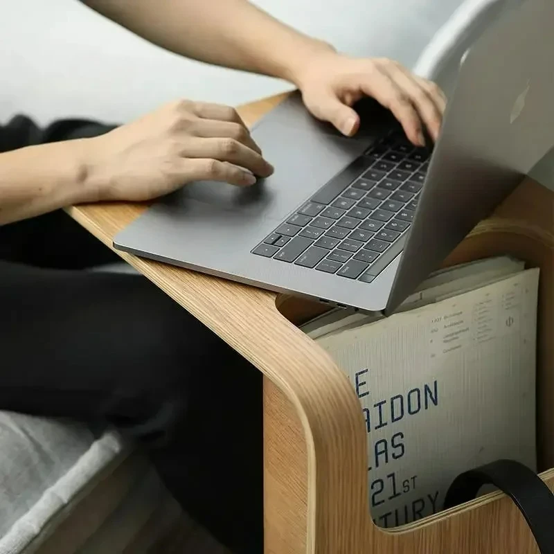 طاولة جانبية خشبية منحنية على شكل حرف C، طاولة قهو...