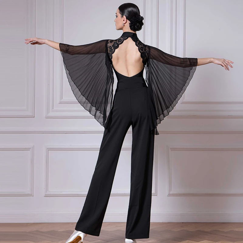 Standard Ballroom Dance Costume Backless Floating Sleeves Bodysuit Waltz Modern Dance Pants Tango Ballroom Dancewear 1091