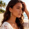 Boucles d'oreilles à pampilles en forme d'étoile incrustées de zircon cubique pour femmes et hommes, élégantes, géométriques, rondes, bijoux polyvalents