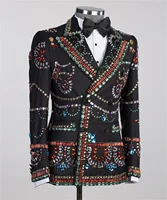 Stuning Gem Crystal Men Suit Double Breasted Groom Wedding Tuxedo 2 Pieces Sets Male Prom Blazers Customized Party Costume Homme 1
