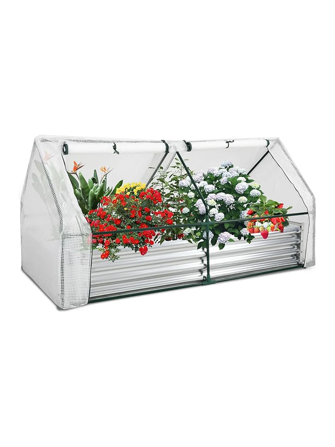 6 X 3 X 1 FT Galvanized Raised Garden Bed Covered Outdoor Metal Planter Box Greenhouse Kit 2 Roll-Up Doors