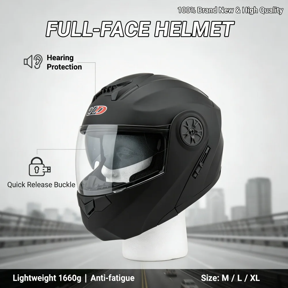 Schwarze Dual-Lens-Klapphelme für Motocross-Rennen, modulare Helme für Motorradfahrer, modische Integralhelme für Männer und Frauen. – Detail 1