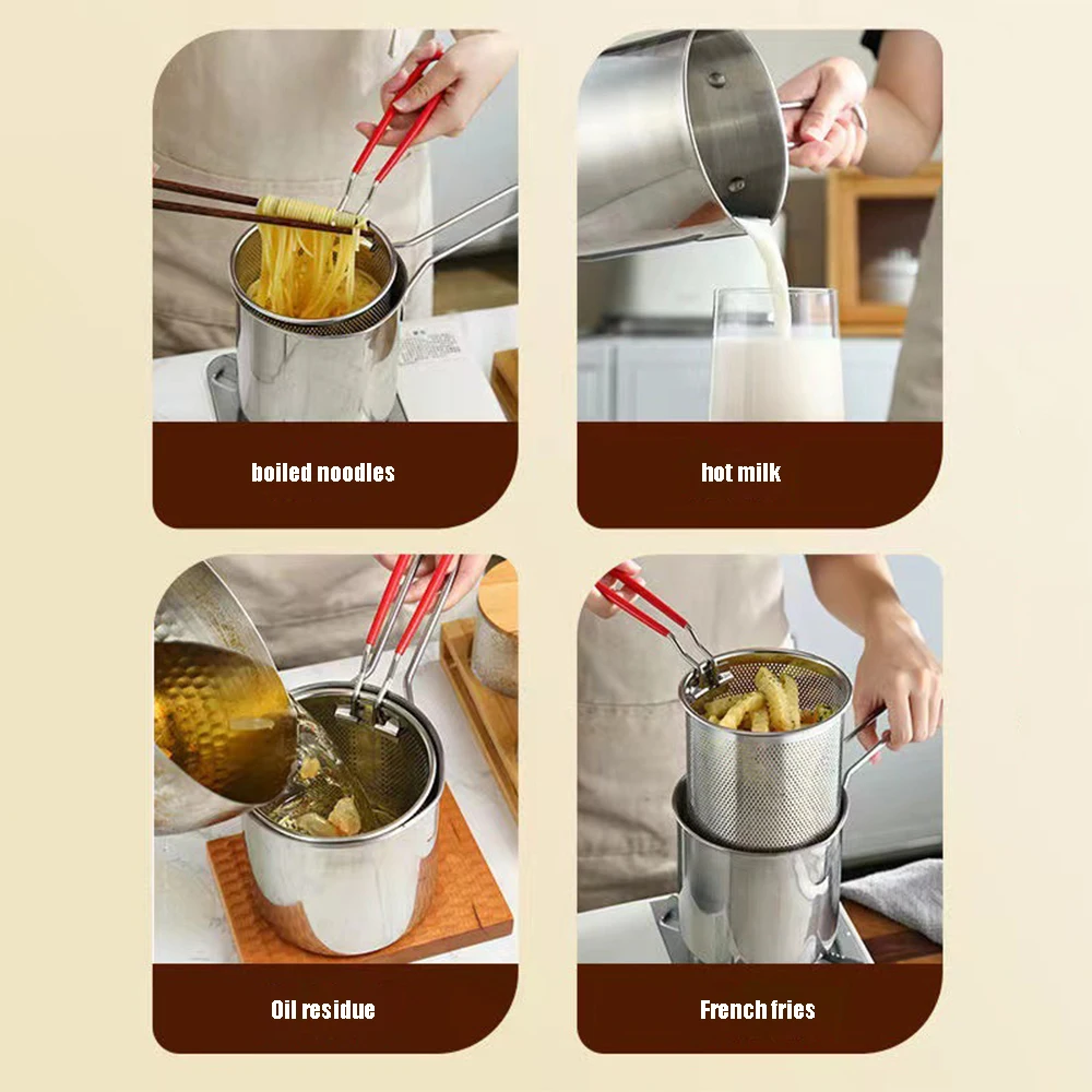 Deep Fryer 304 Stainless Steel Fryer with Frying Basket Auxiliary Food Pot To Deepen Japanese Milk Pot Kitchen Appliance 3