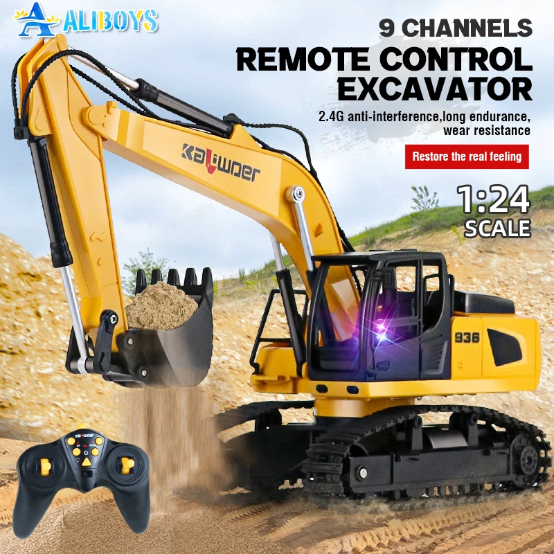 1/24 RC Truck 9CH Remote Control Digging Excavator Simulation Engineering Vehicle Sound Light Car Model Kid Christmas Gift rc cars rc trucks rc construction toy