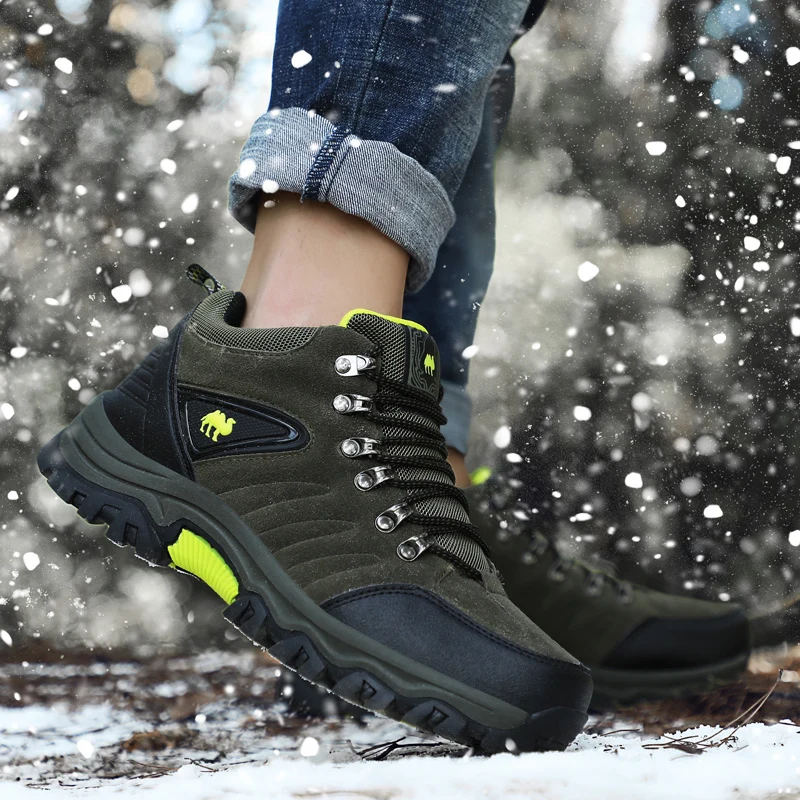 Outdoor Sports Hiking Shoes Men Winter Warm Fur Climbing Trekking Men's Sneakers Waterproof Mountain Camping Hunting Shoes Boots
